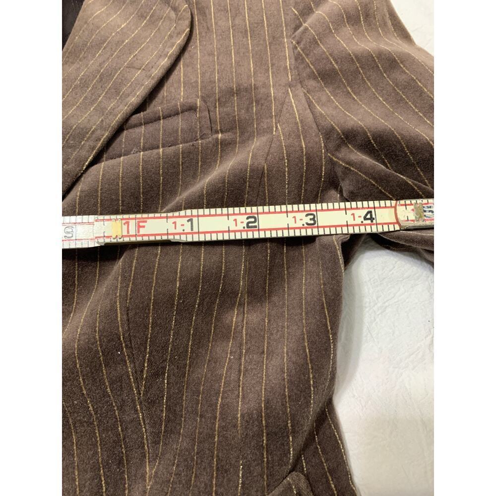 The limited Women's Blazer Brown Pinstripe Velvet Size 2 Single Breasted Y2K - Picture 2 of 10